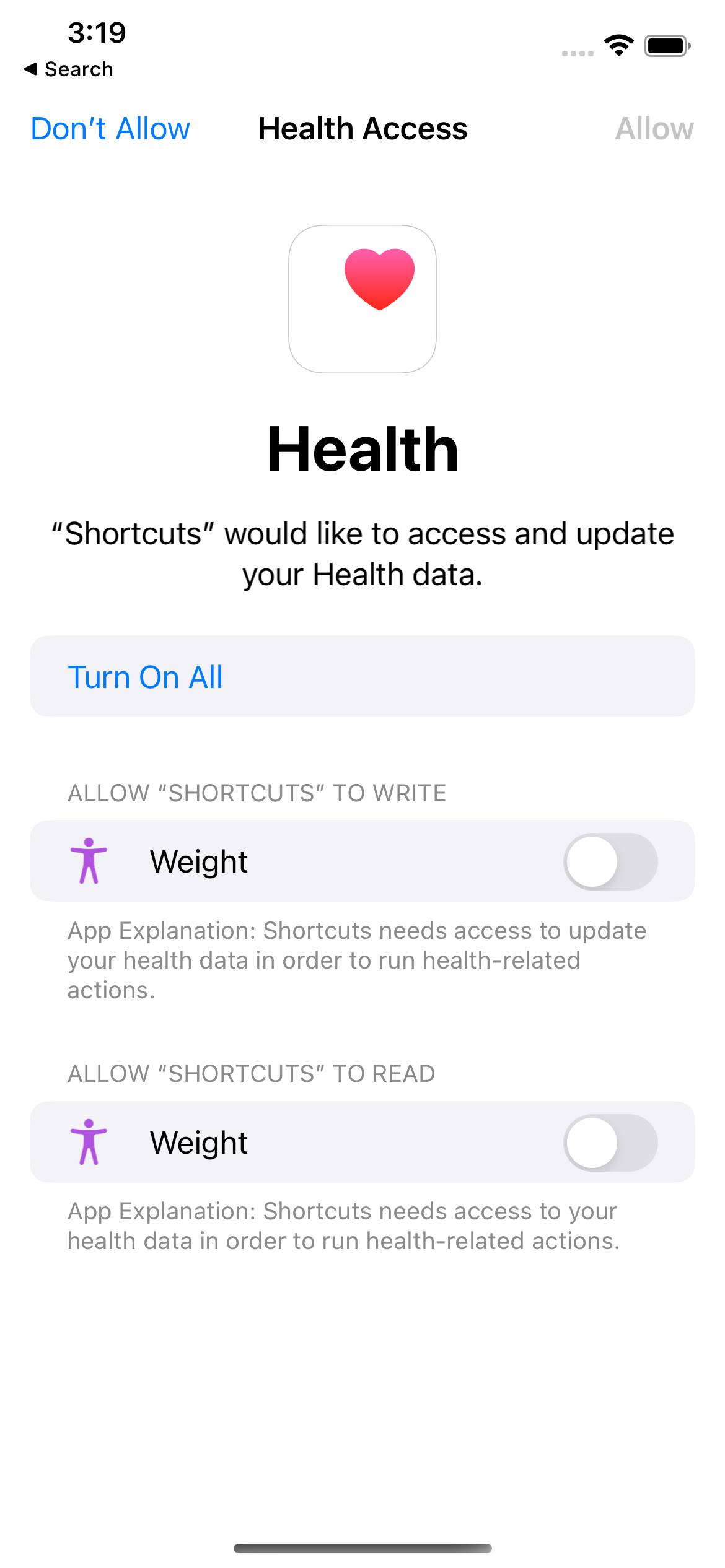 Screenshot from Shortcuts App