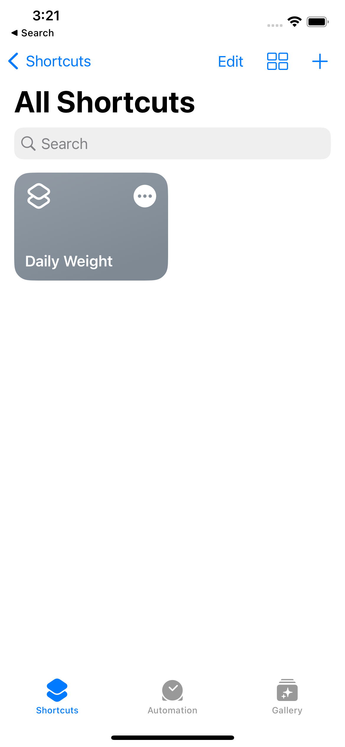 Screenshot from Shortcuts App