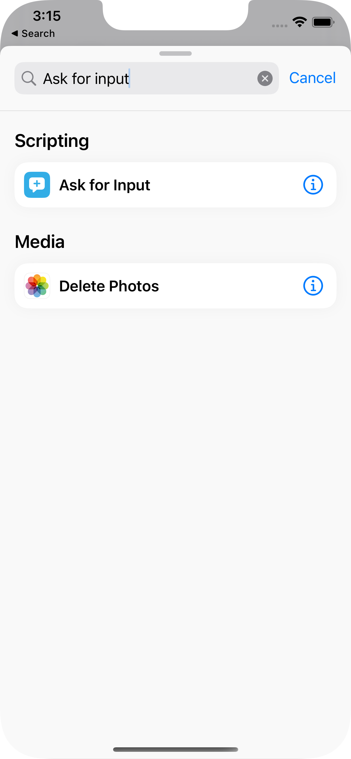 Screenshot from Shortcuts App