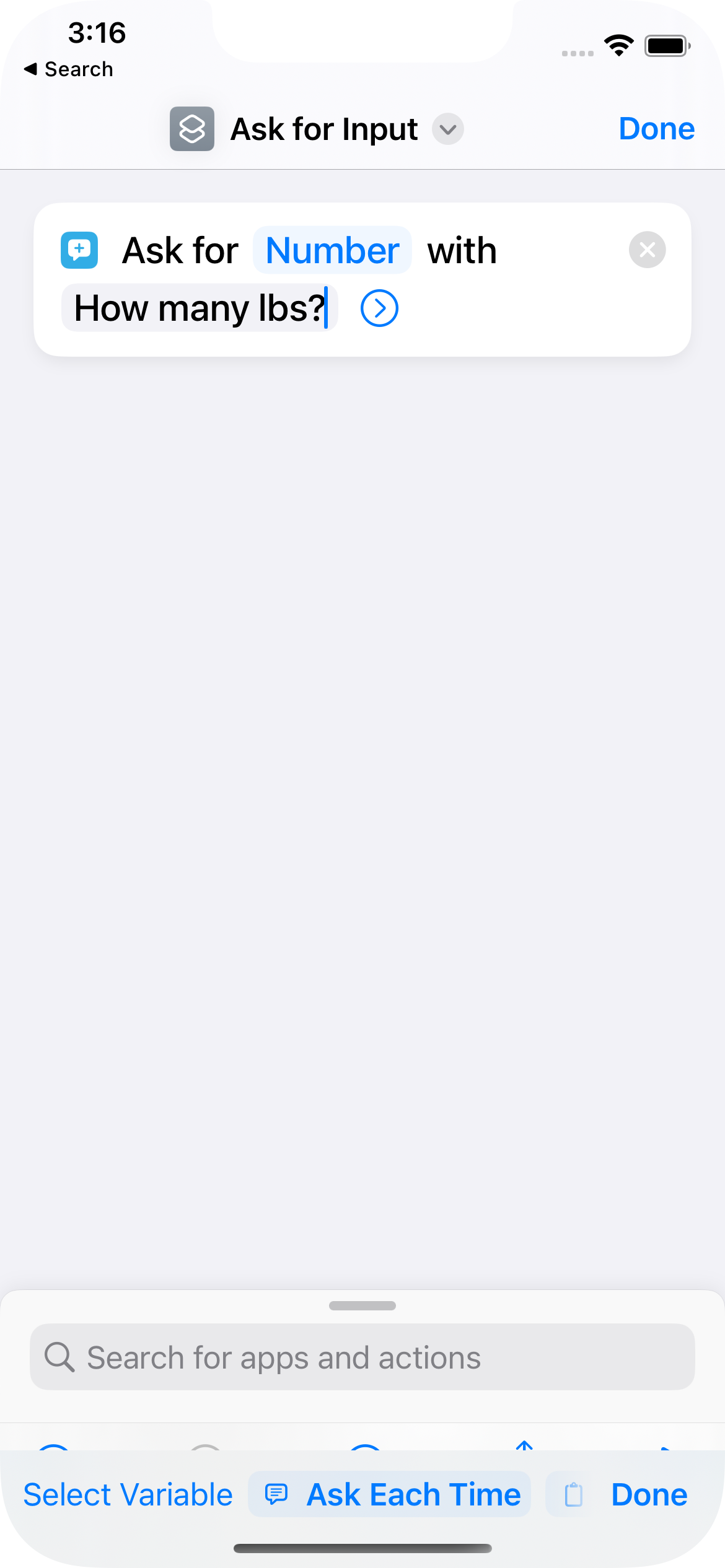 Screenshot from Shortcuts App