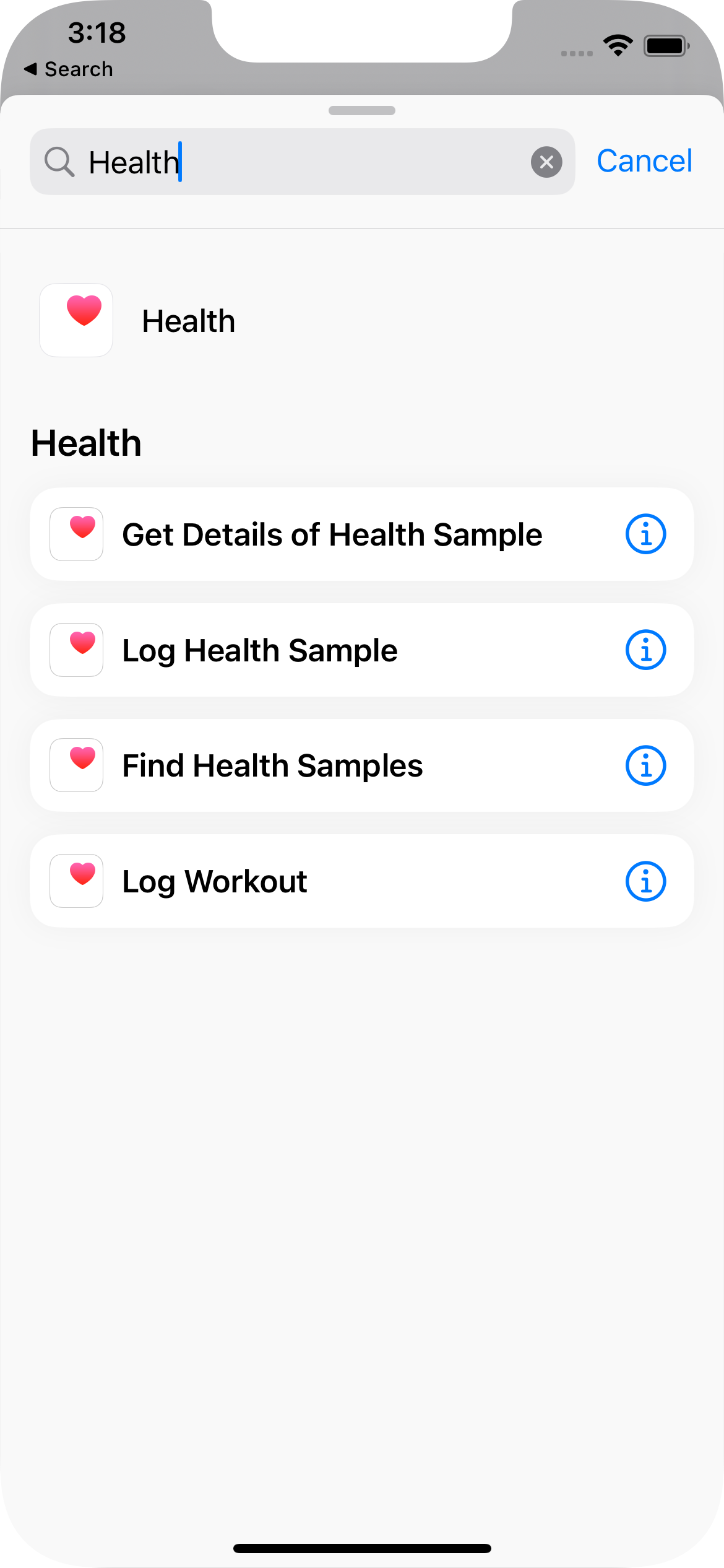 Screenshot from Shortcuts App