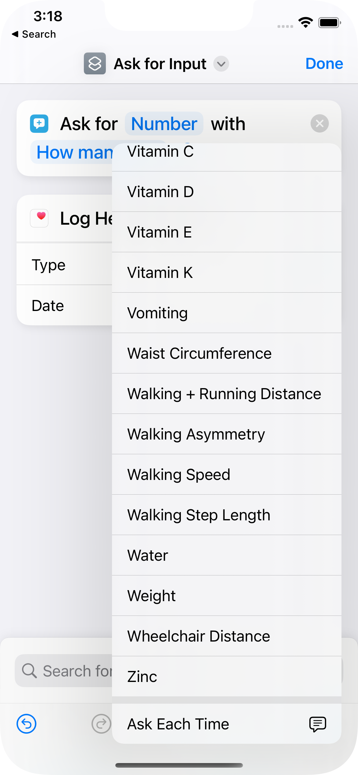 Screenshot from Shortcuts App