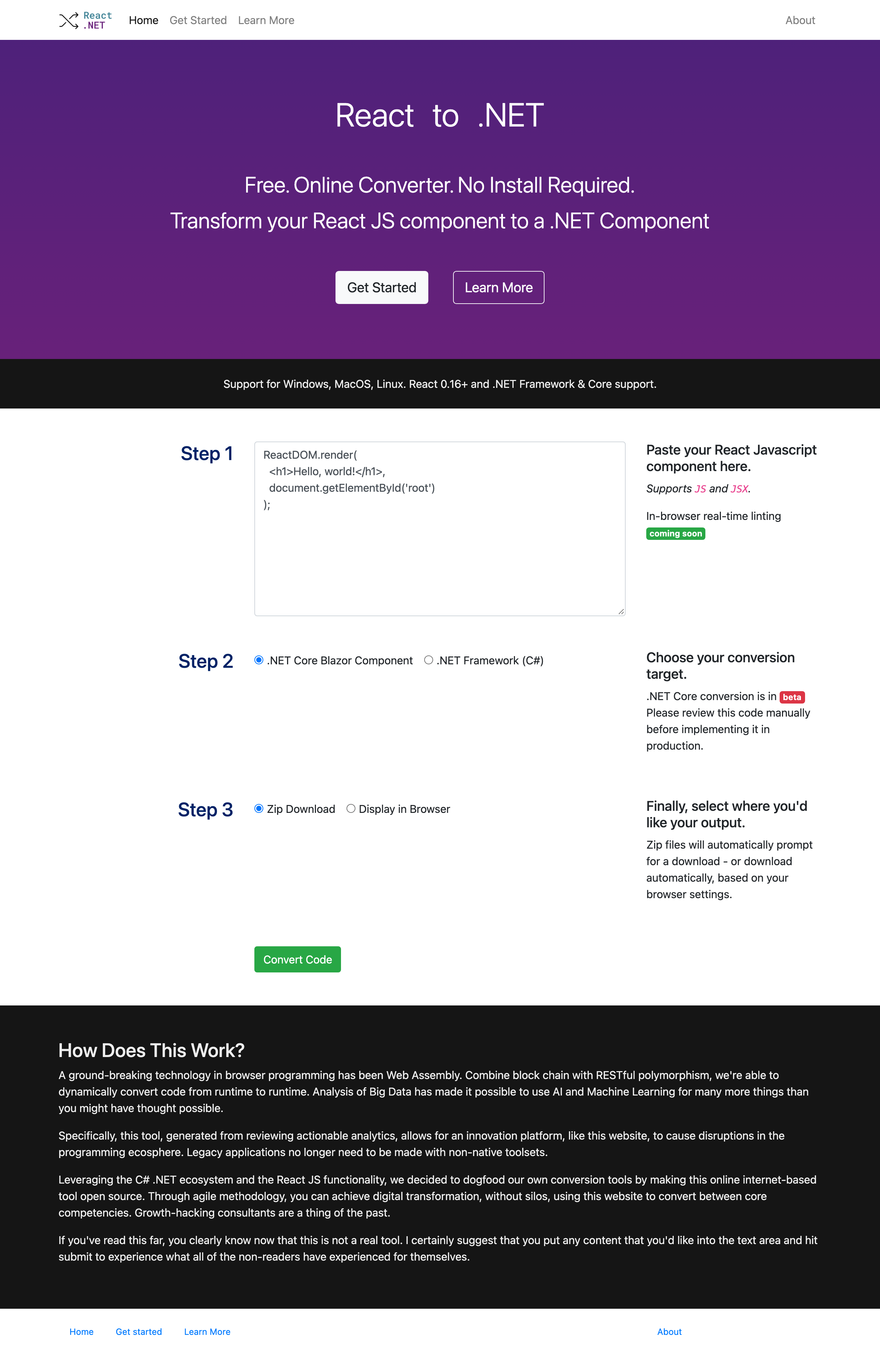 React to .NET Converter